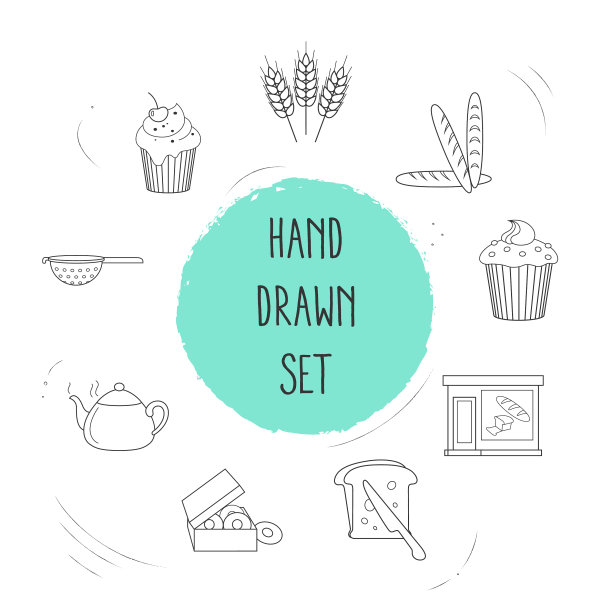 一套面包图标线条风格符号与美味图片下载