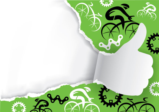 对着印有自行车图标的破纸竖起大拇指图片下载