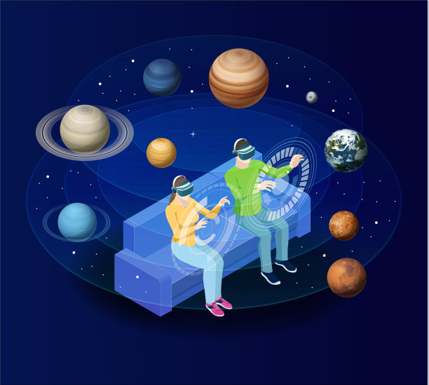 戴着虚拟现实眼镜的等距男人图片下载