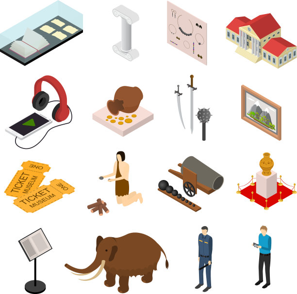 博物馆展品画廊设置等距视图图片下载