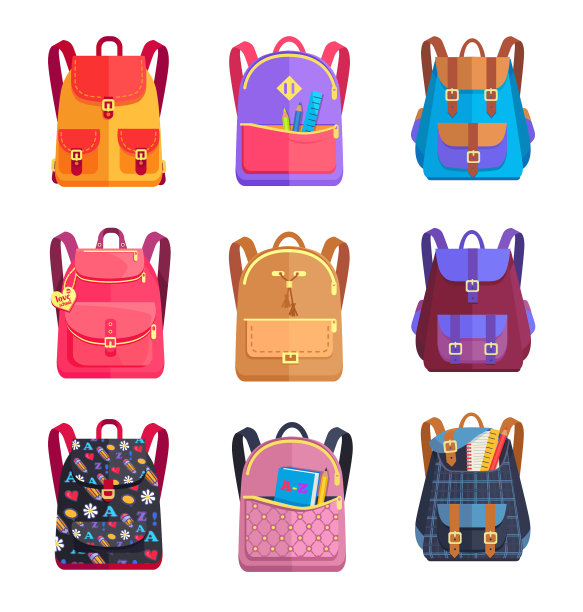 一套彩色背包的女孩或男孩图片下载