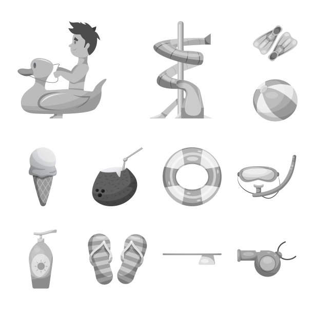 游泳池和游泳符号集的孤立对象图片下载