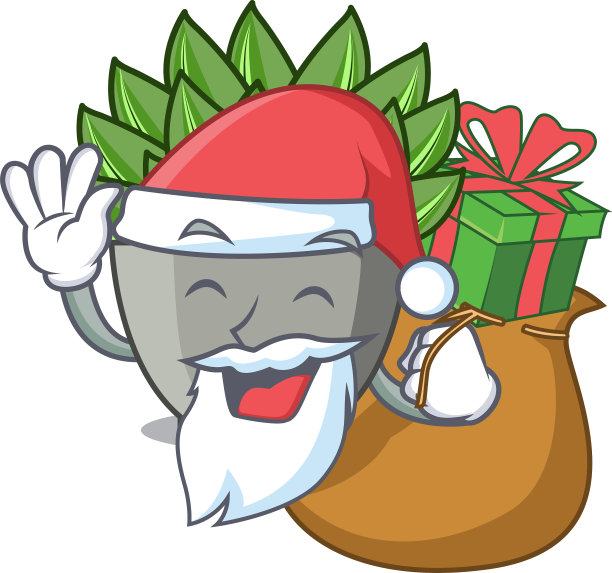 圣诞老人用卡通仙人掌做礼物图片下载