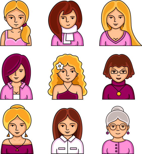 一组女性时尚的头像的个人资料页图片下载