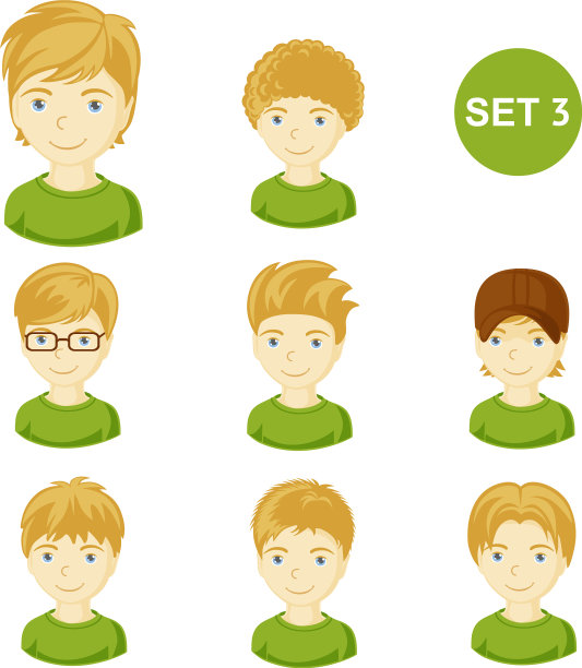 可爱的金发小男孩，各种发型图片下载