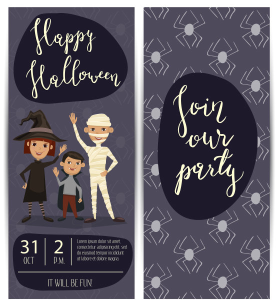 万圣节派对的宣传单上都是穿着戏服的孩子图片下载
