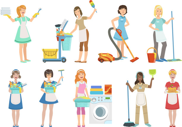 酒店专业女佣配备清洁设备图片下载