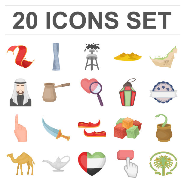 国家联合阿拉伯酋长国卡通图标设置图片下载