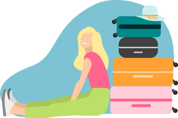 坐在手提箱旁边的女孩图片下载