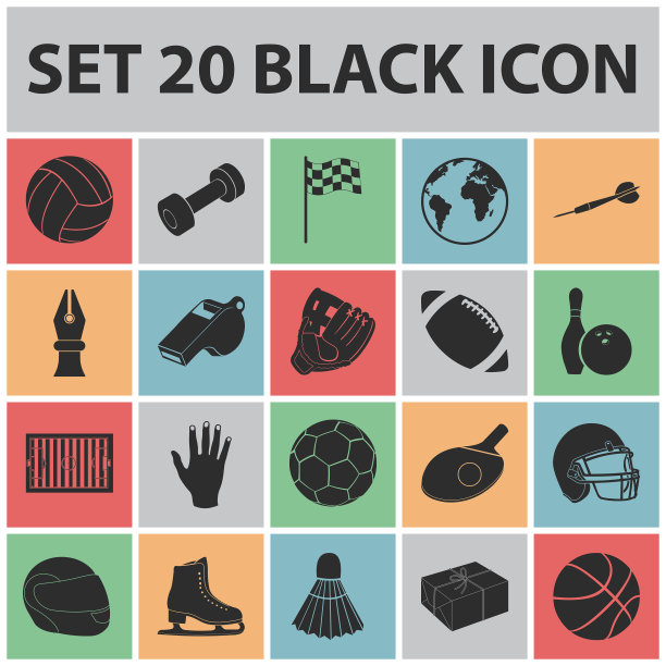 不同类型的运动黑色图标设置图片下载