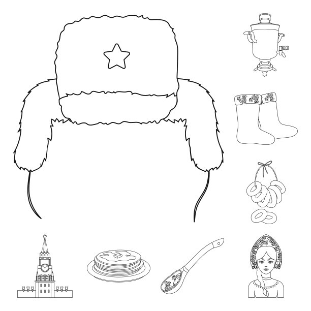 国家俄罗斯旅行的轮廓图标设置图片下载