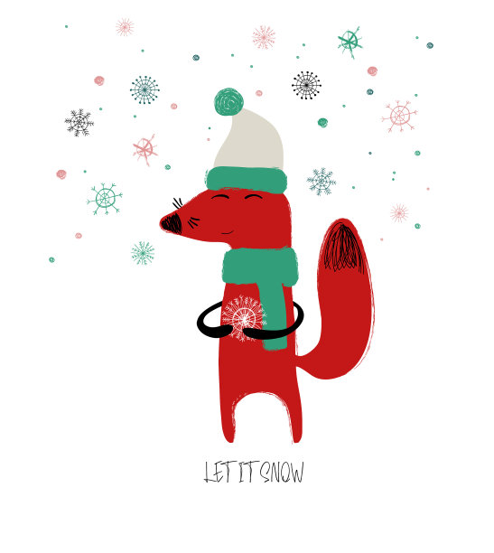 红狐狸拿着一片雪花图片下载