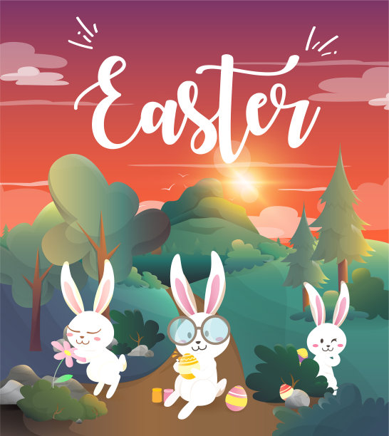兔子在森林里画复活节彩蛋图片下载