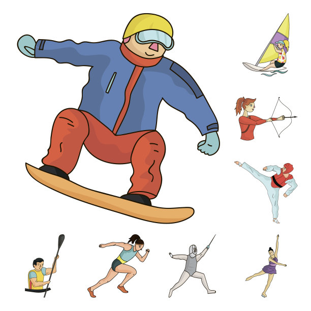 不同类型的运动卡通图标设置图片下载