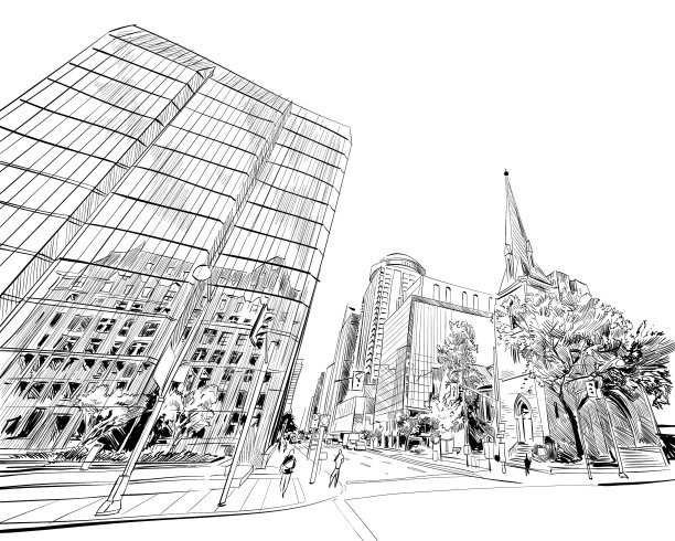 加拿大渥太华手绘不寻常的街道素描图片下载