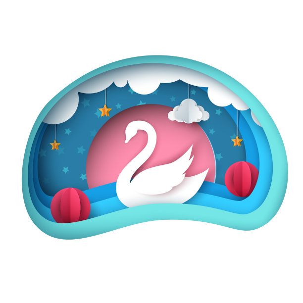 卡通纸风景天鹅图片下载