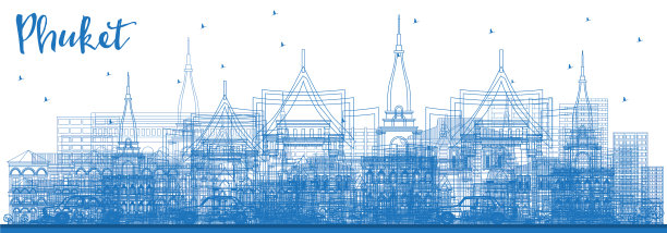 用蓝色勾勒出泰国普吉岛城市的天际线图片下载