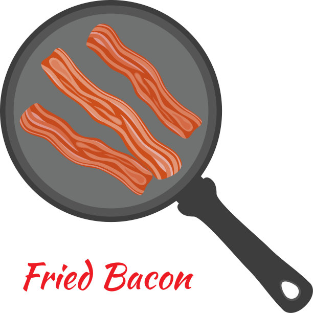 煎培根在平底锅卡通扁平风格图片下载