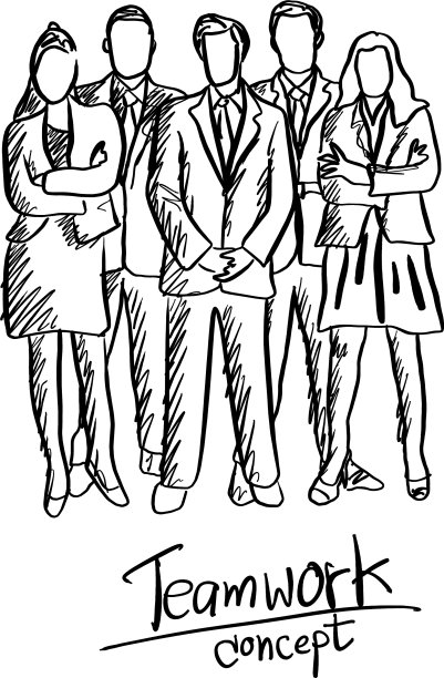 Doodle五名正装商务人士团队图片下载