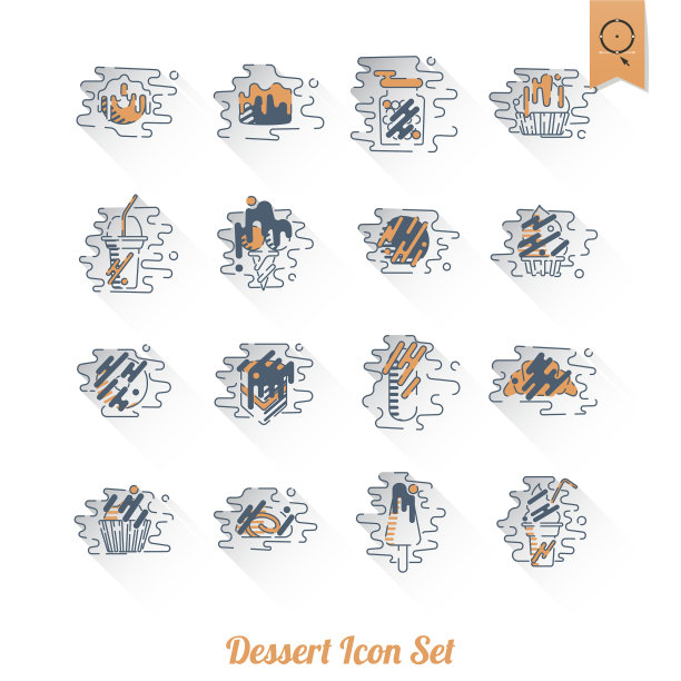 甜点图标设置在现代平面设计风格图片下载