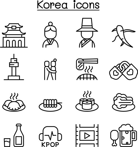 细线风格的韩国图标集图片下载
