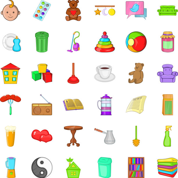 家政图标设置卡通风格图片下载