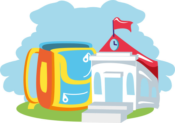 学校建筑与书包隔离图标图片下载