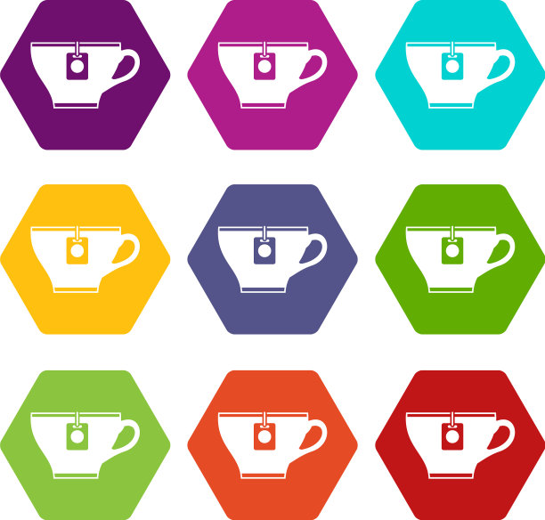 杯具茶袋图标设置彩色六面体图片下载