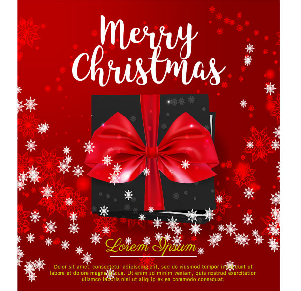 黑色礼盒与红色蝴蝶结圣诞快乐卡片图片下载