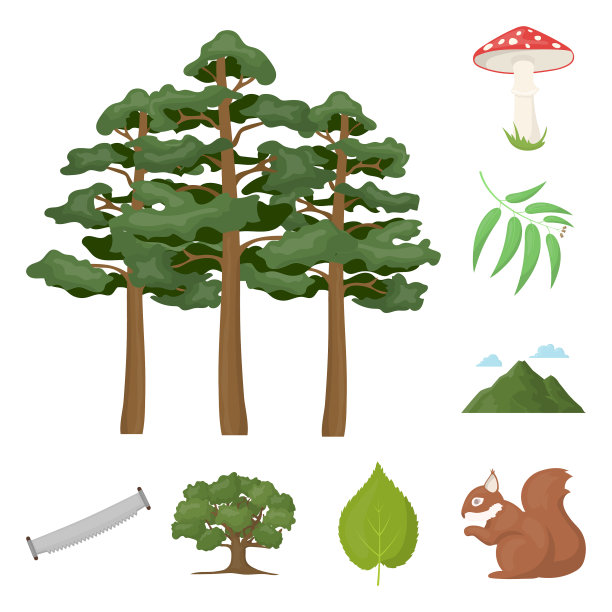 森林和自然卡通图标集合图片下载