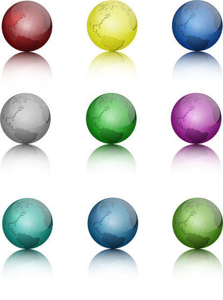 一组彩色的地球仪图标图片下载