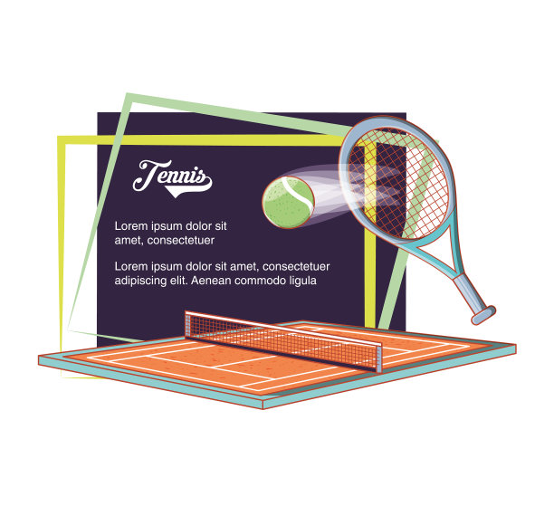 有球拍和球的网球场图片下载