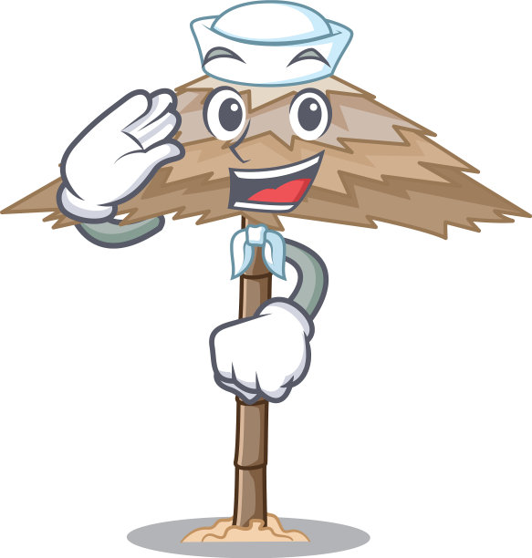 水手海滩庇护所建筑与手掌卡通图片下载