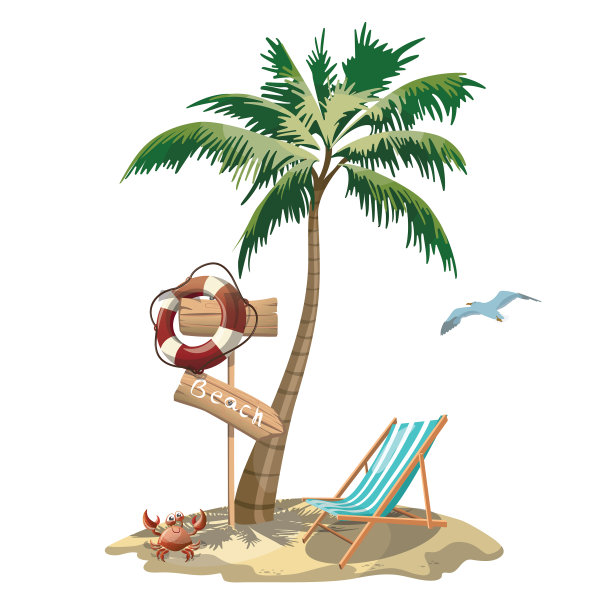 卡通岛在海与躺椅和图片下载