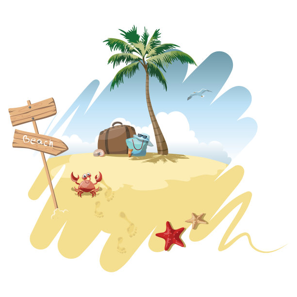 带着行李的卡通岛在海上图片下载