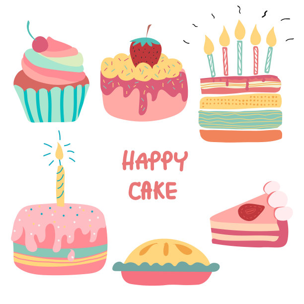 手绘彩虹涂鸦可爱生日蛋糕图片下载