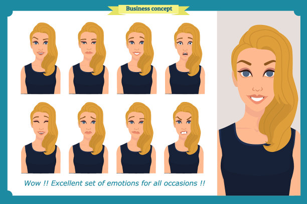 一套女人表情孤立的女商人图片下载