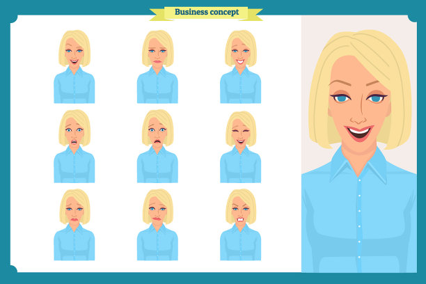 一套女人表情孤立的女商人图片下载