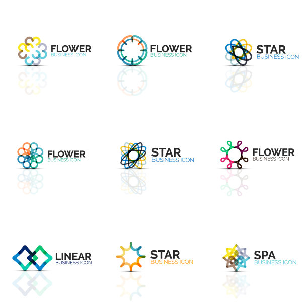 一组抽象的花或星形的极简线性图片下载