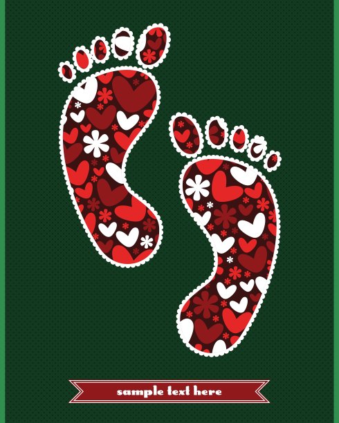足印上的心和花图片下载