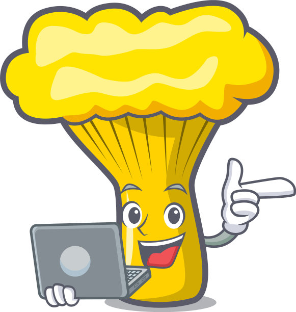 用笔记本电脑制作鸡油菌的卡通人物图片下载