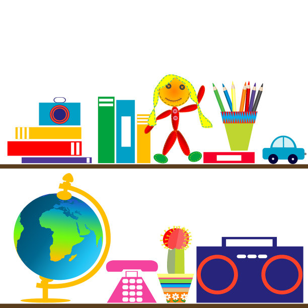 书架上有书和玩具图片下载