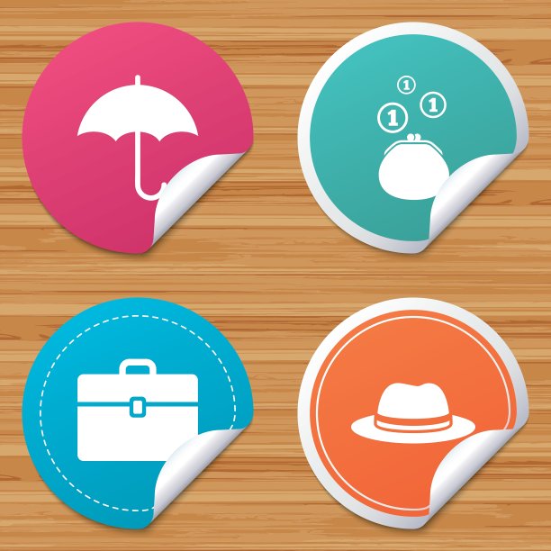 雨伞、钱包和带箱子的帽子图片下载