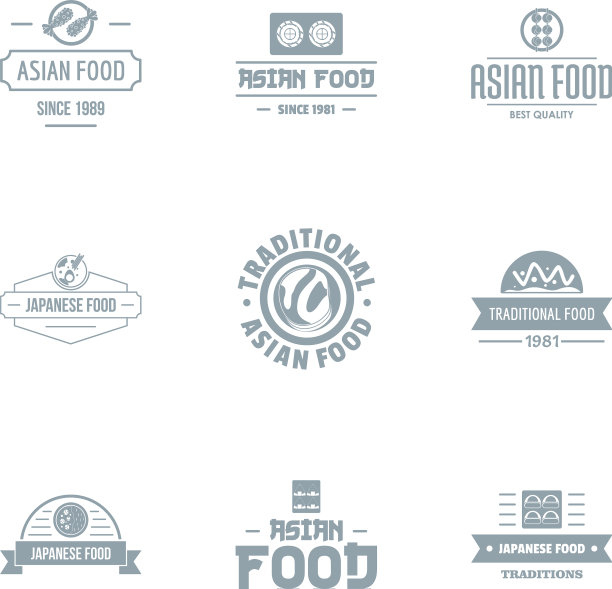 亚洲精神食疗标志设置简约风格图片下载