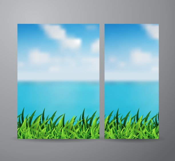 一片绿色的草地和美丽的海景图片下载