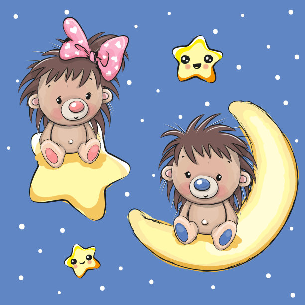 情侣们在月亮和星星上刺猬图片下载