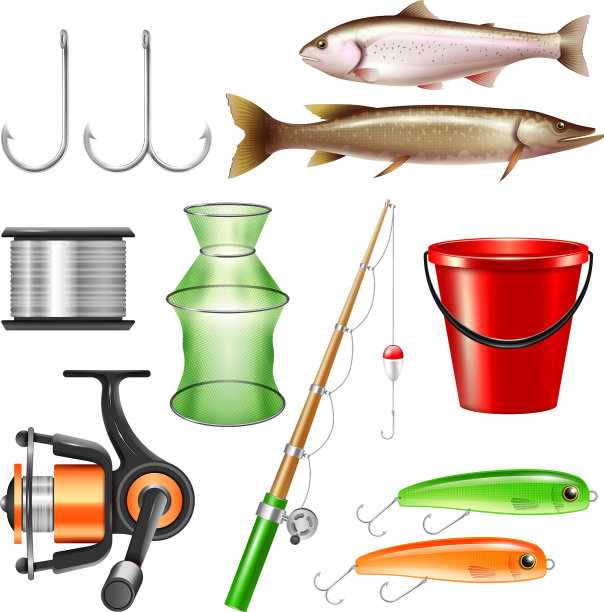 逼真的渔具套装图片下载