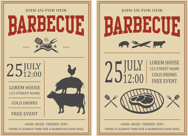 复古烧烤派对邀请函烧烤食物传单图片下载