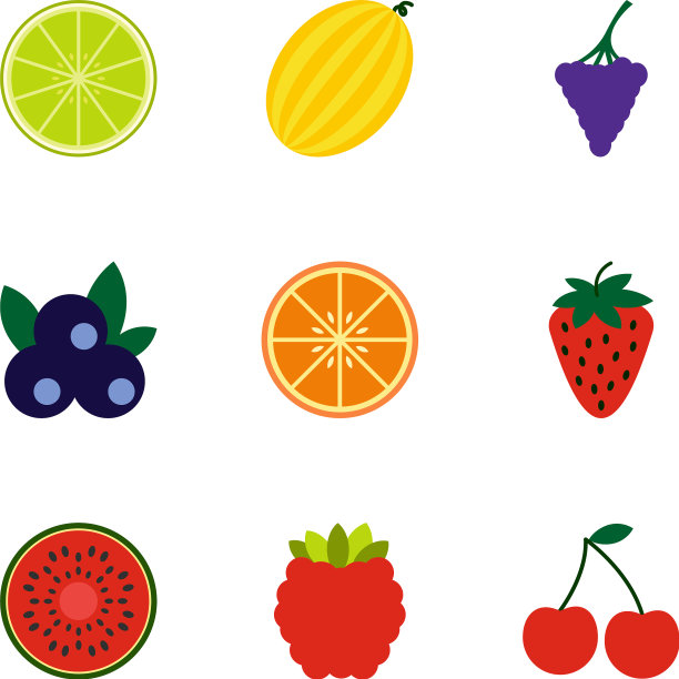 新鲜水果图标设置扁平风格图片下载