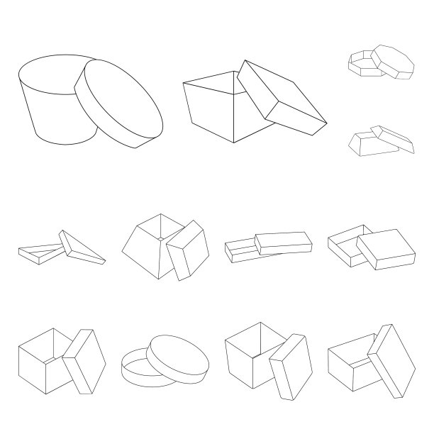 不同的盒子在集合中勾勒图标图片下载